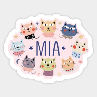 Mia name with cartoon cats Sticker